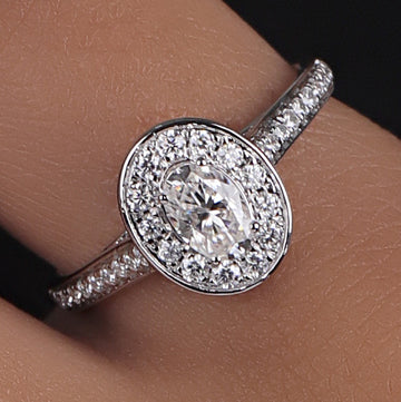 Halo Engagement Ring, 0.84 CT Oval Cut Lab Grown Diamond Ring