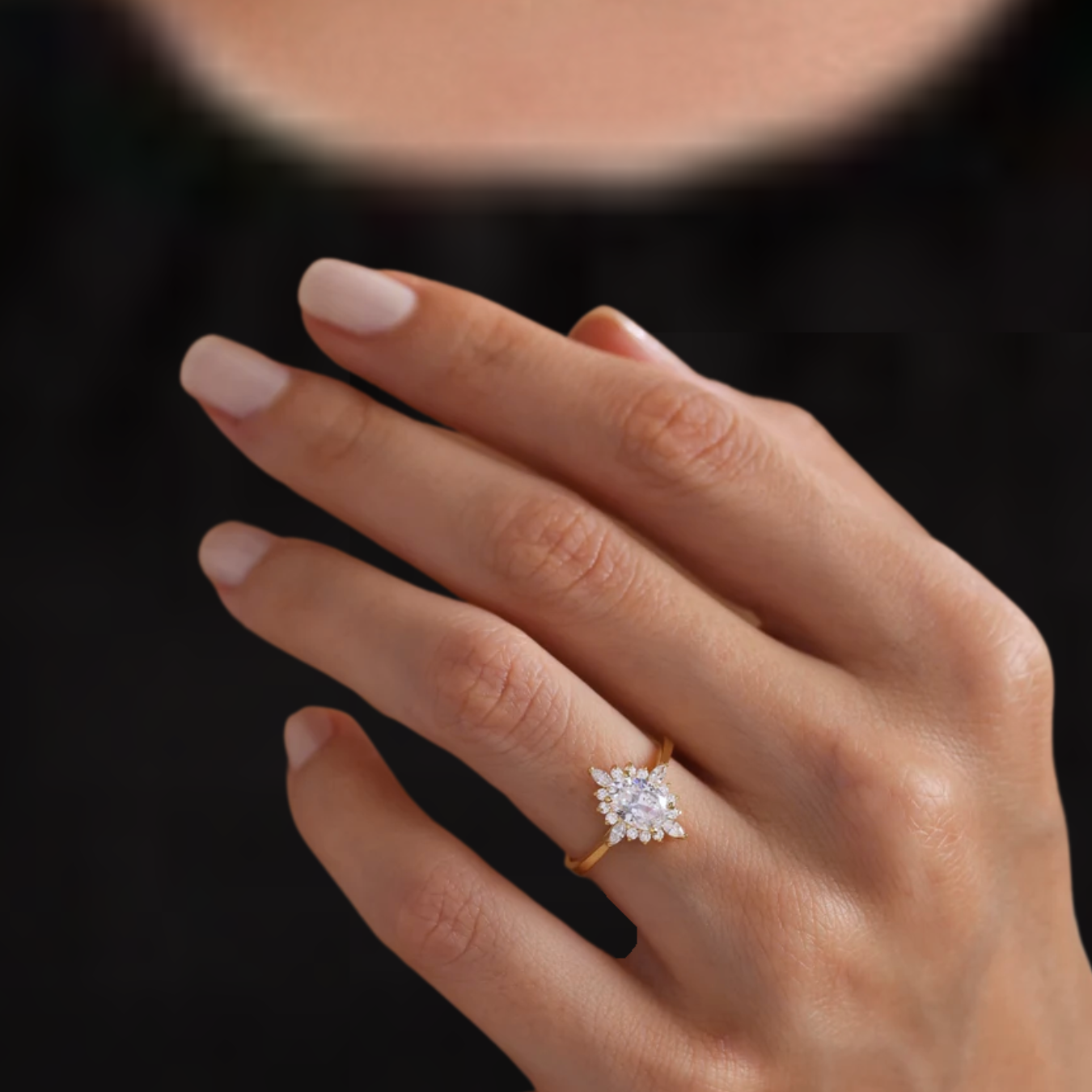 14K Gold Oval Lab Grown Vintage Style 1.23 Ct Lab Grown Ring