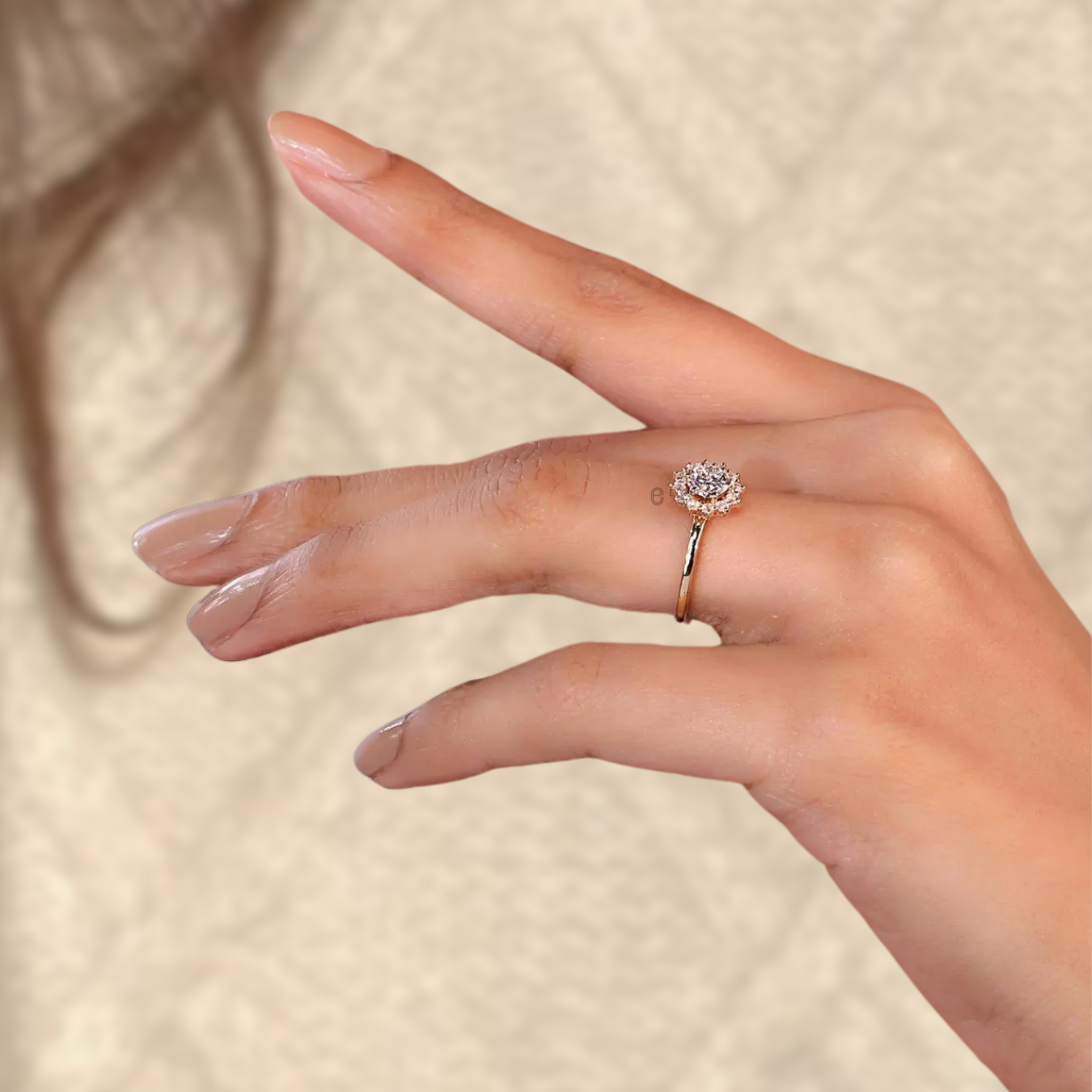14K Gold Sunburst Halo Round Cut Lab Grown Diamond Solid Yellow Gold Unique Ring
