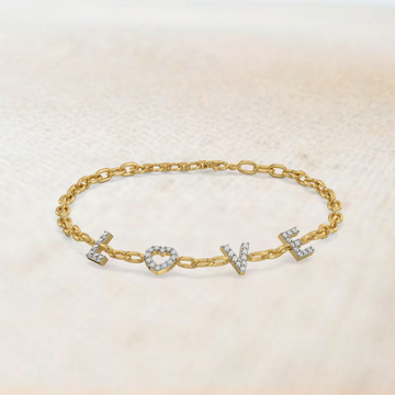 14k Lab Grown Diamond Bracelet, LOVE Bracelet, Cursive Letters, Unique Diamond Bracelet