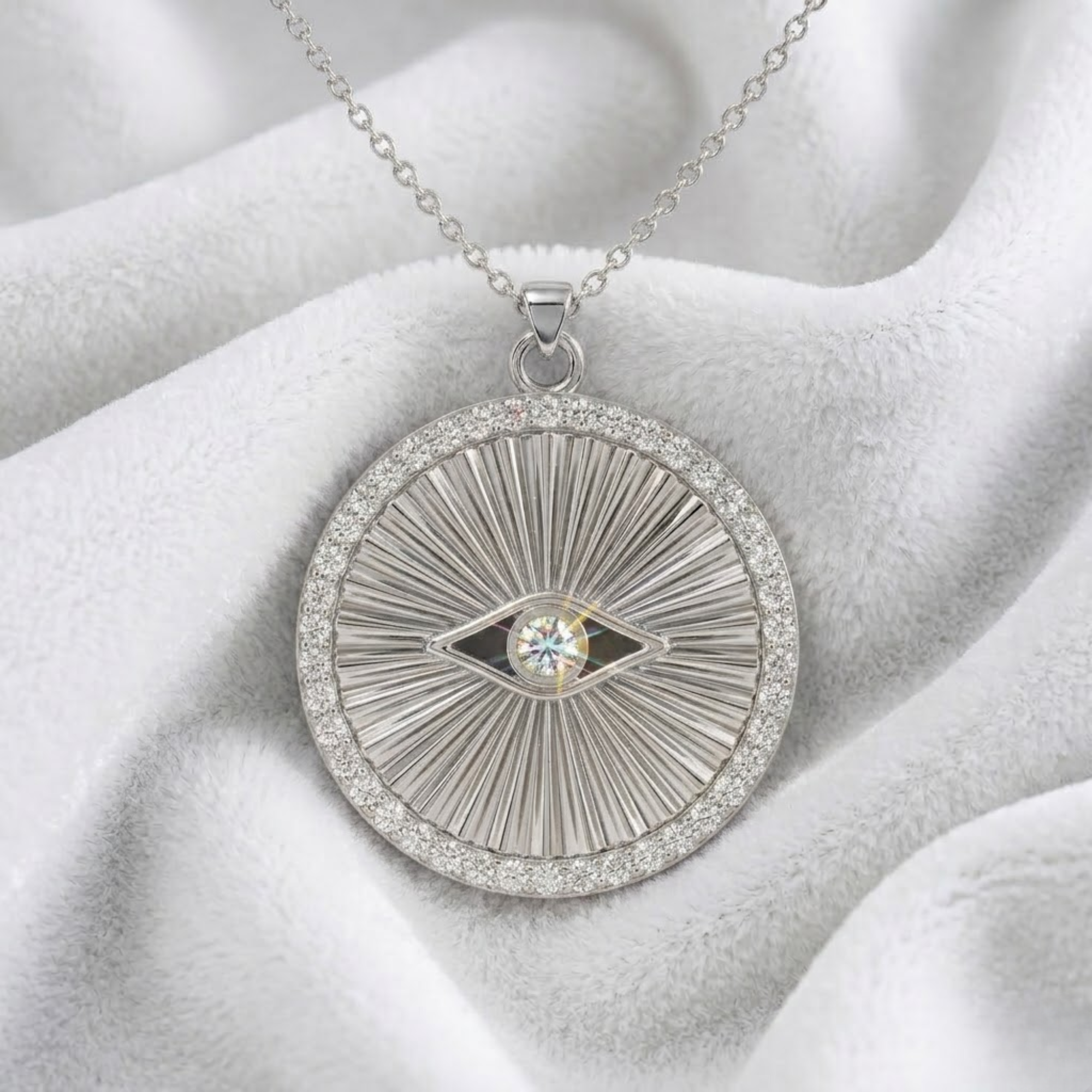 14K Solid Gold Diamond Evil Eye Pendant Necklace