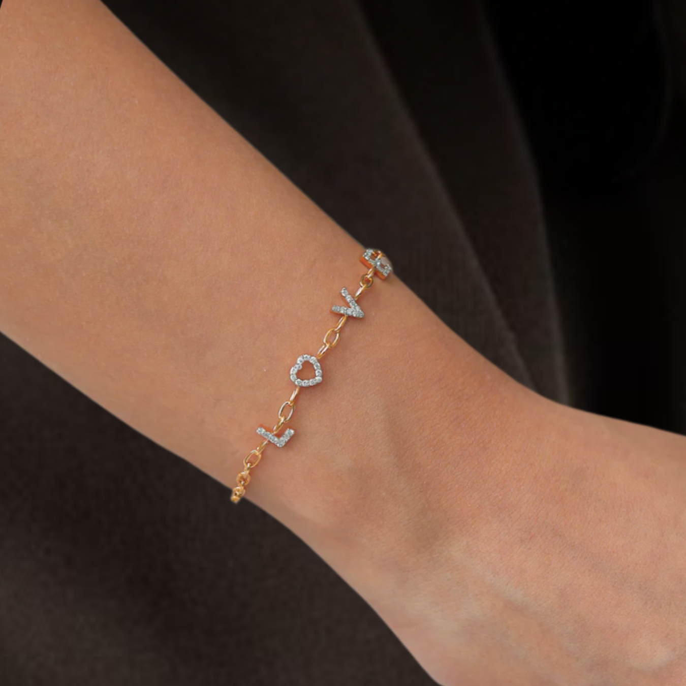 Diamond Bracelet, LOVE Bracelet, Cursive Letters, Dainty Gold Chain