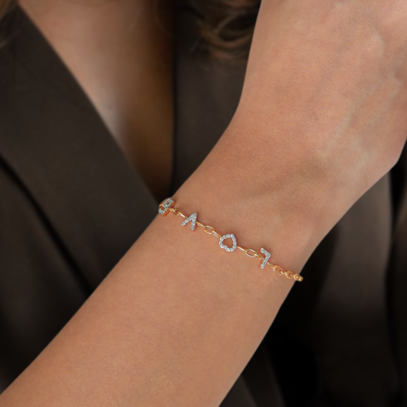 Diamond Bracelet, LOVE Bracelet, Cursive Letters, Dainty Gold Chain