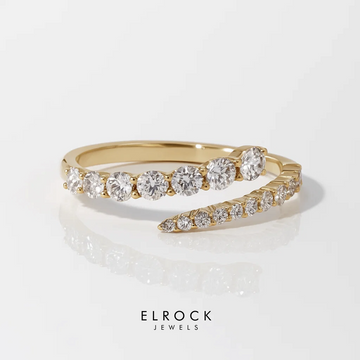 Round Diamond Wrap Ring, Open Lab Diamond Band, Yellow Gold Spiral Wrap Ring, Unique Trendy Jewelry