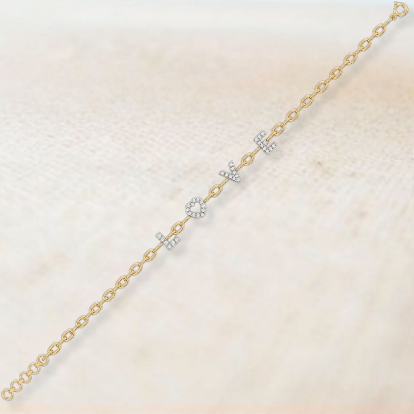 Diamond Bracelet, LOVE Bracelet, Cursive Letters, Dainty Gold Chain