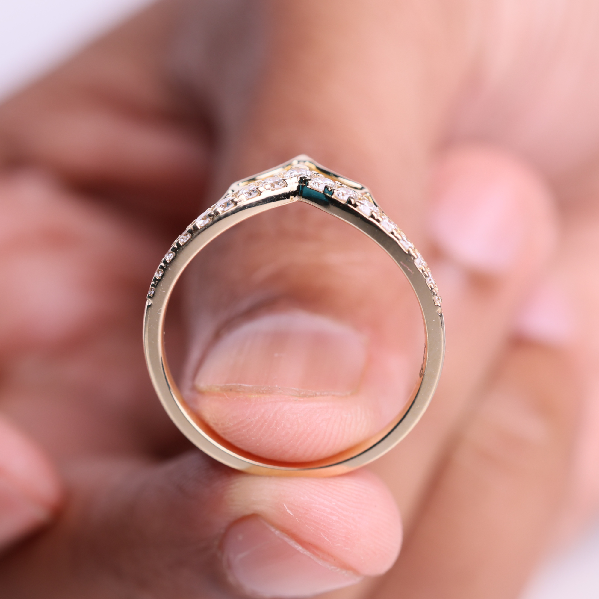 14K Gold Spider Web Stackable Ring with Lab Grown Diamond