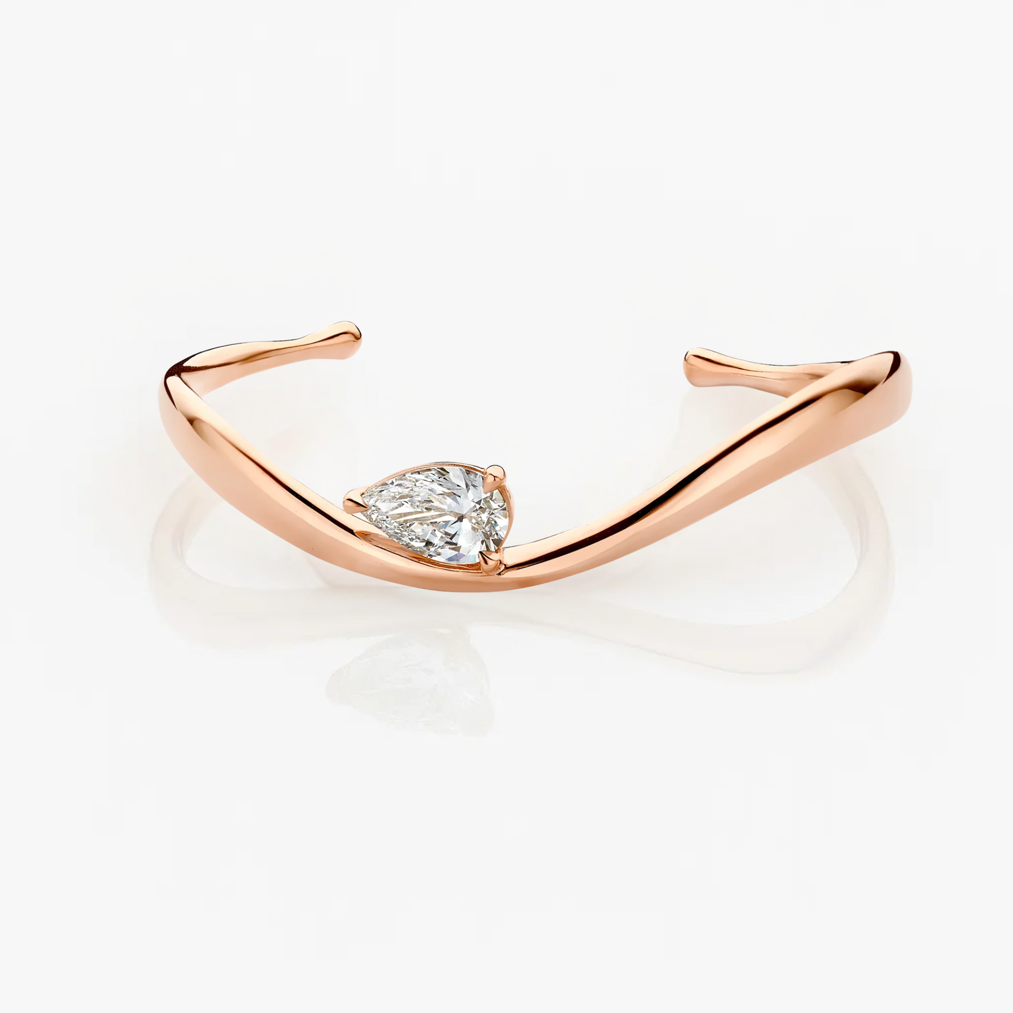 14K Gold Minimalist Bracelet, Pear Shape Solitaire Bangle