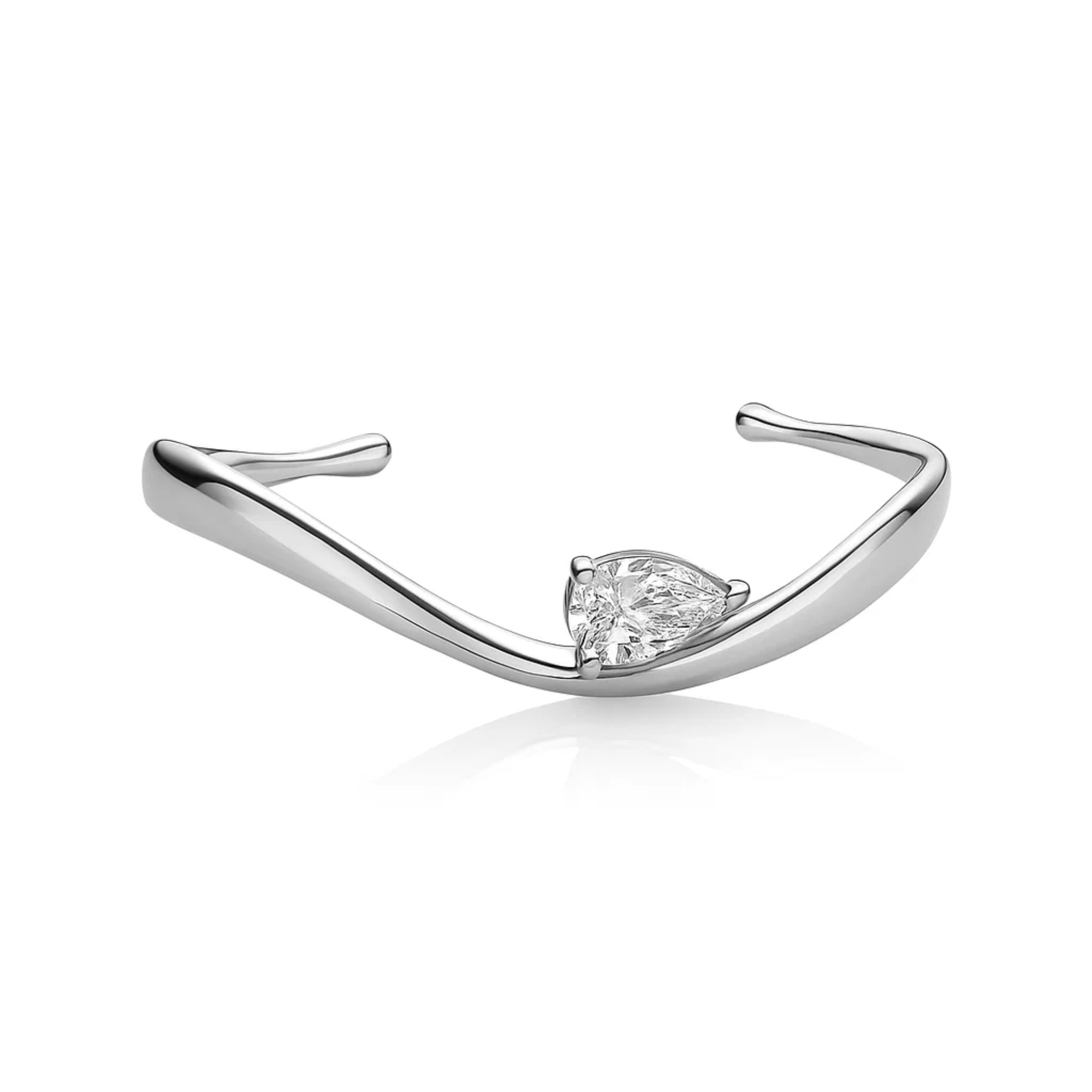 14K Gold Minimalist Bracelet, Pear Shape Solitaire Bangle