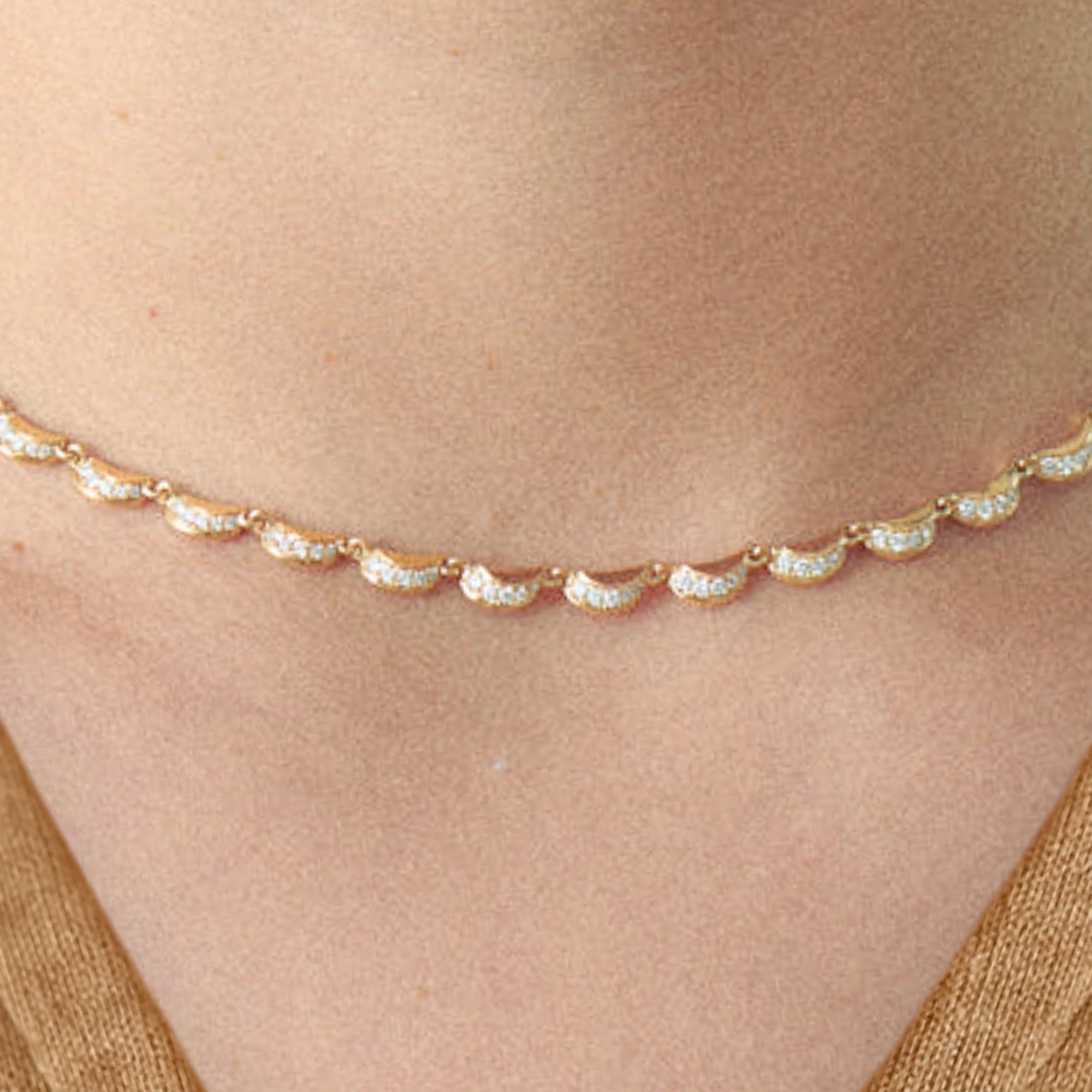 14K Gold & Diamond Crescent Moon Linked Choker