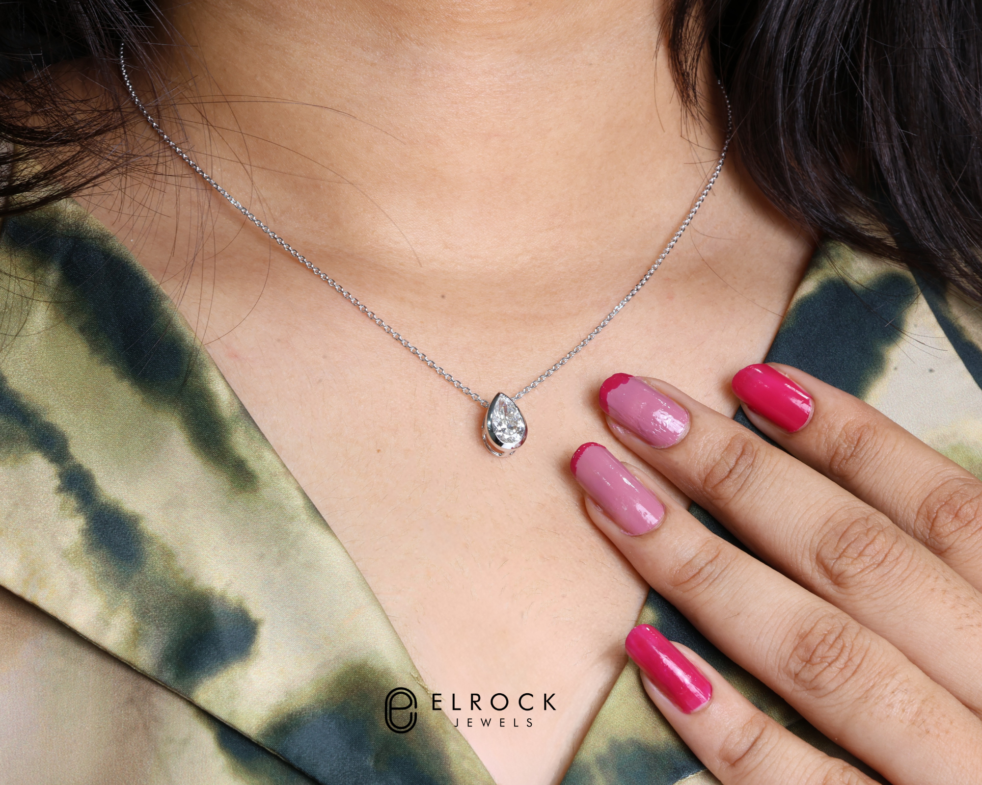 14K Pear Cut Lab Diamond Solitaire Pendant