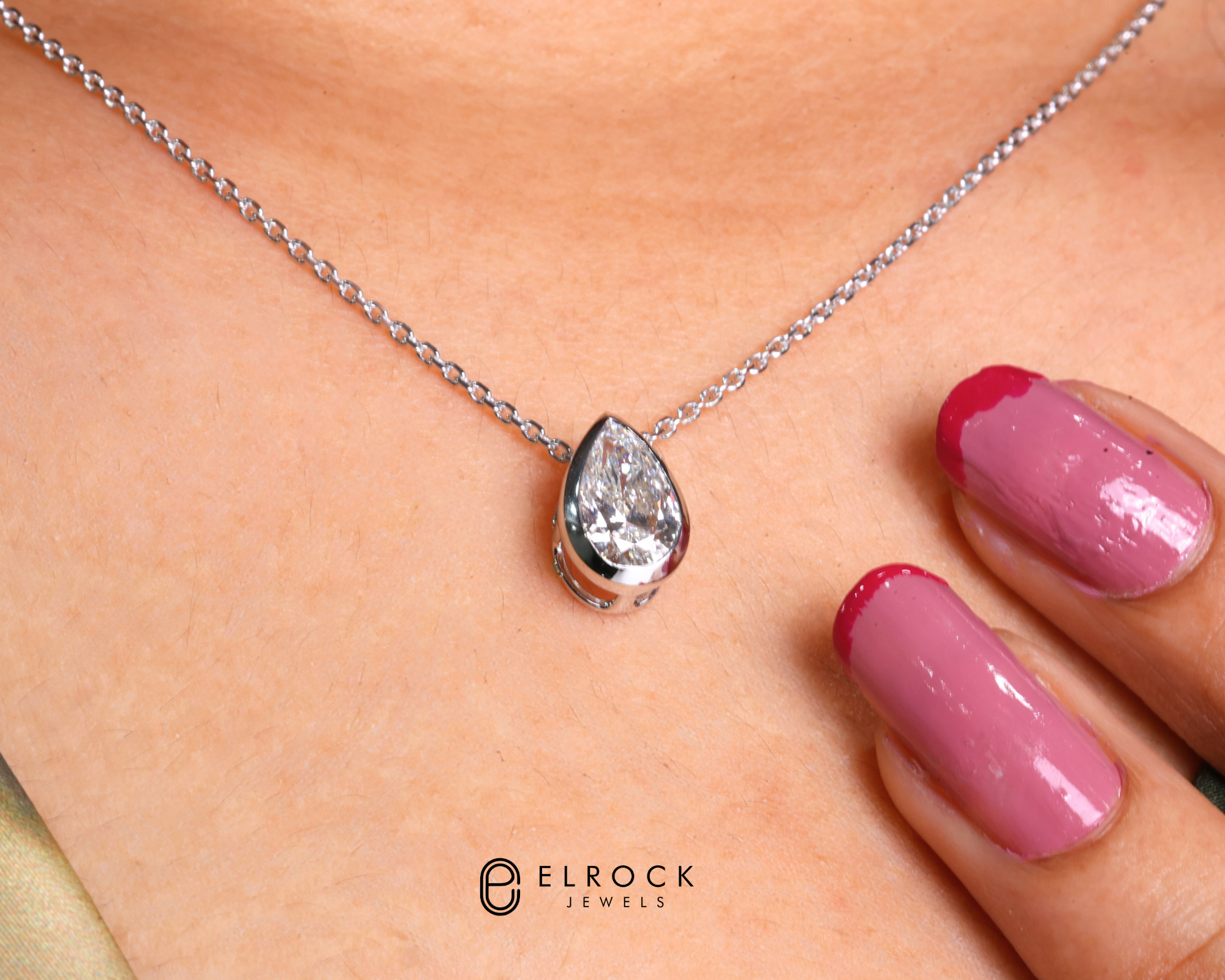14K Pear Cut Lab Diamond Solitaire Pendant