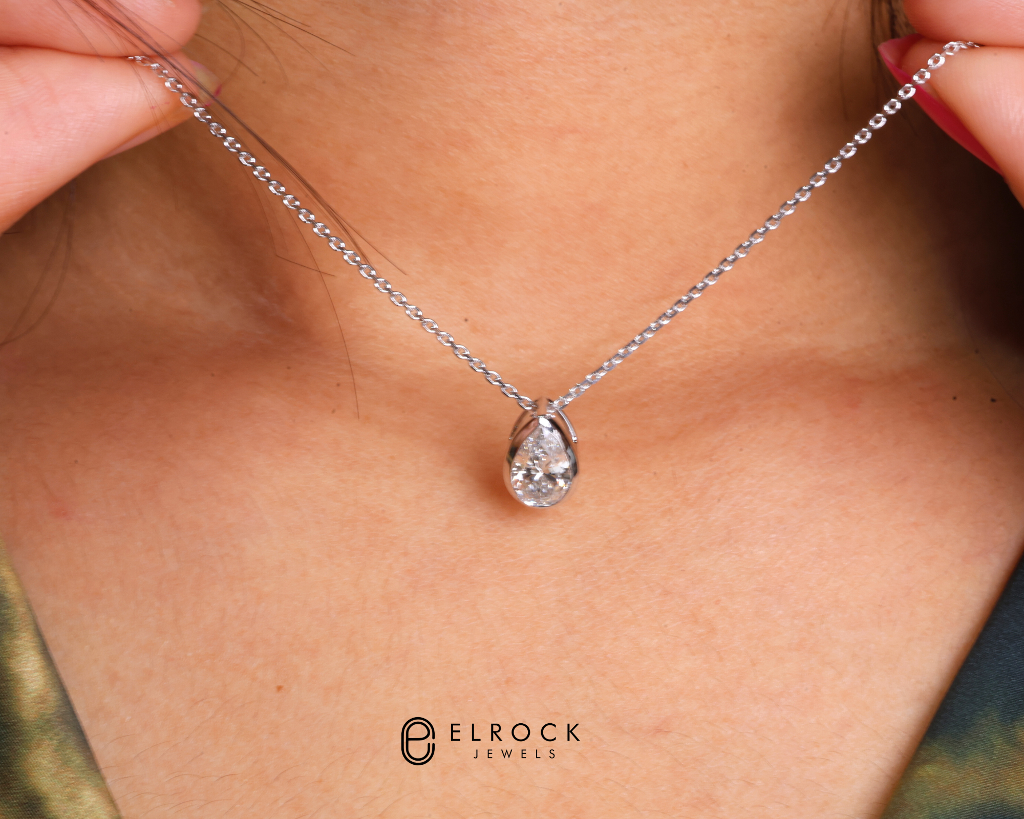 14K Pear Cut Lab Diamond Solitaire Pendant
