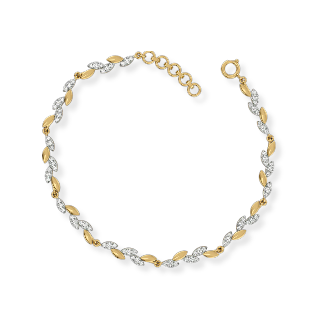 14k Leaf Tennis Bracelet in Yellow Gold & Rose Gold - Bridal Lab Grown Diamond Bracelet