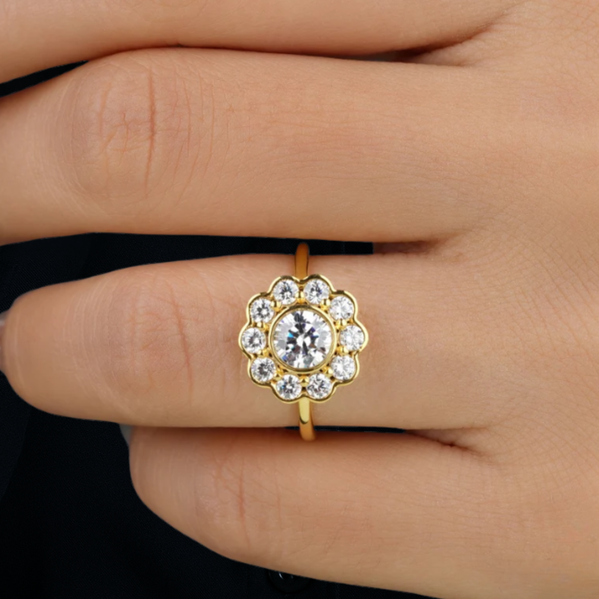 14k Gold Floral Diamond Ring, Floral Cluster Diamond Ring
