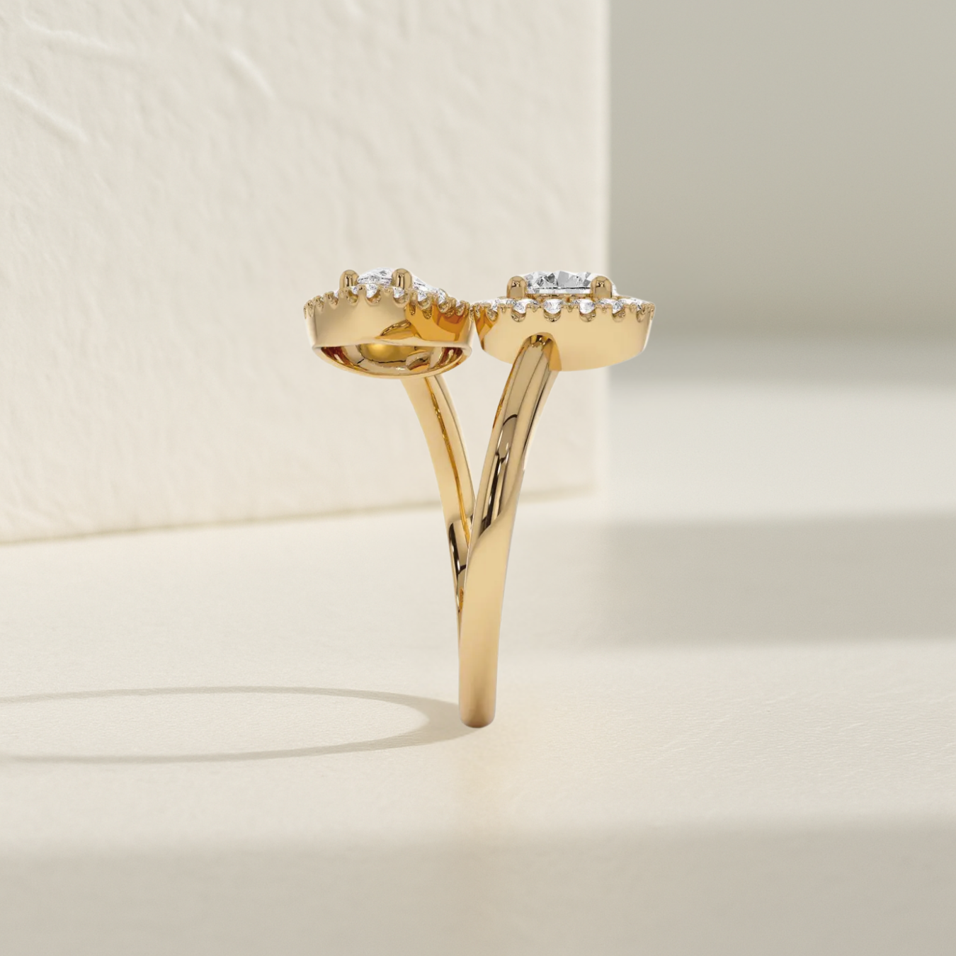 Cross Over Pear Shaped Halo Setting Lab Grown Diamond Ring