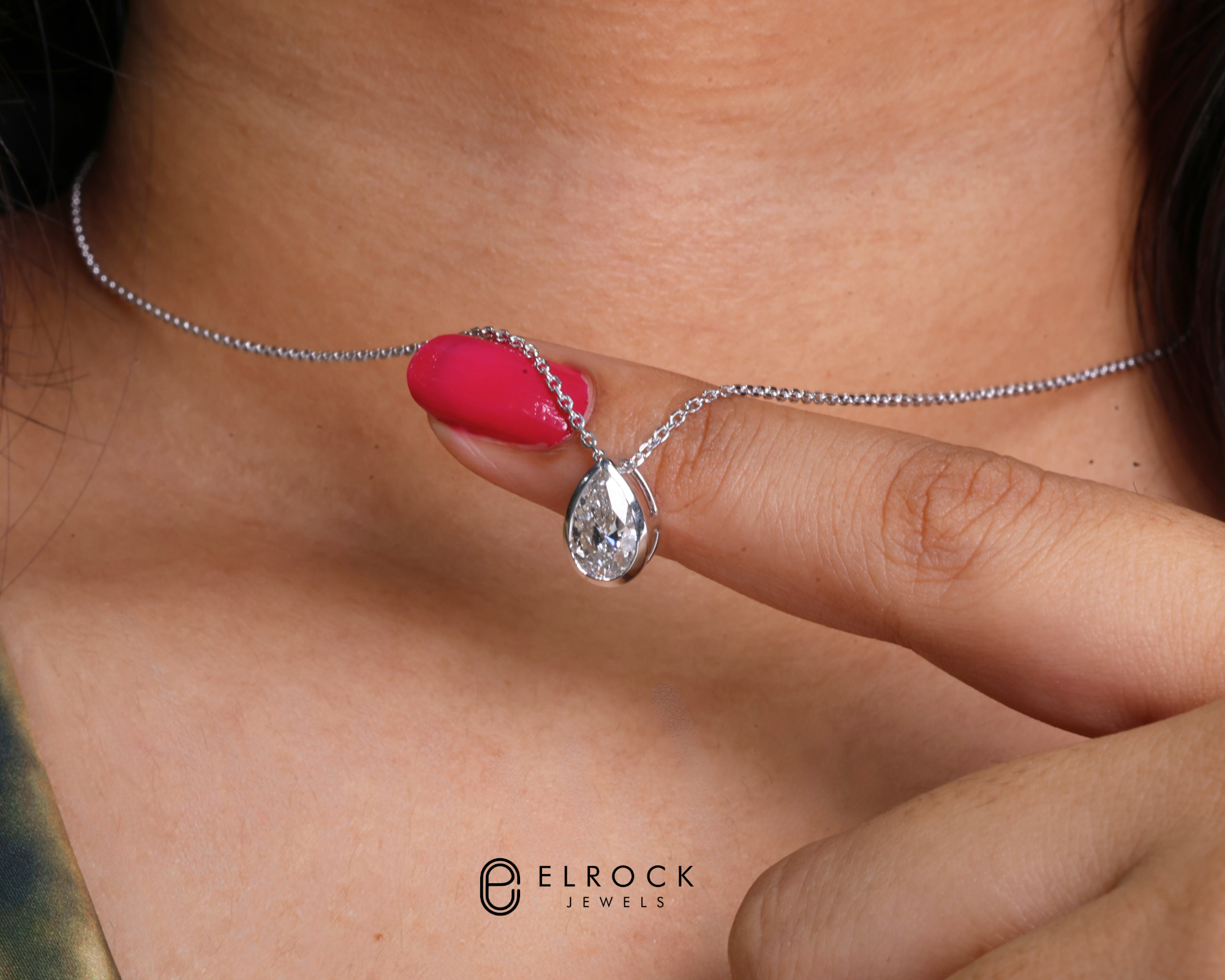 14K Pear Cut Lab Diamond Solitaire Pendant