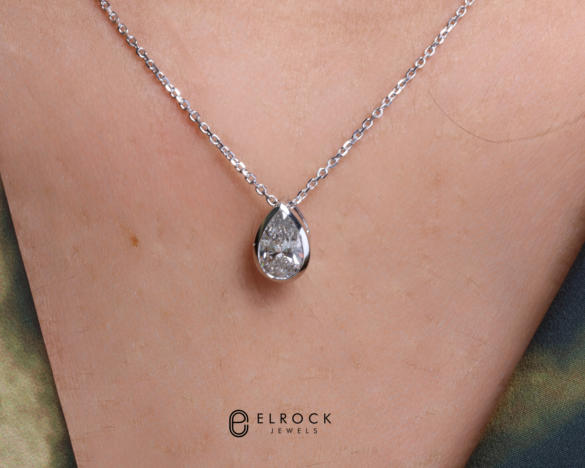 14K Pear Cut Lab Diamond Solitaire Pendant