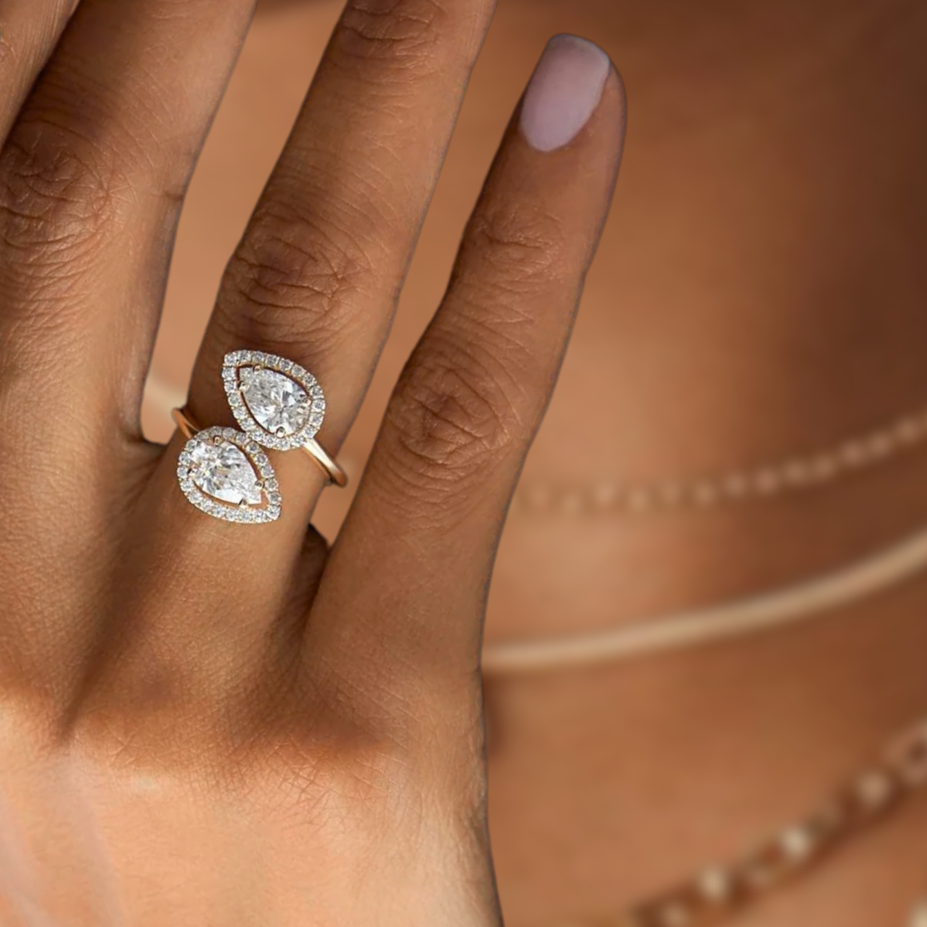 Cross Over Pear Shaped Halo Setting Lab Grown Diamond Ring