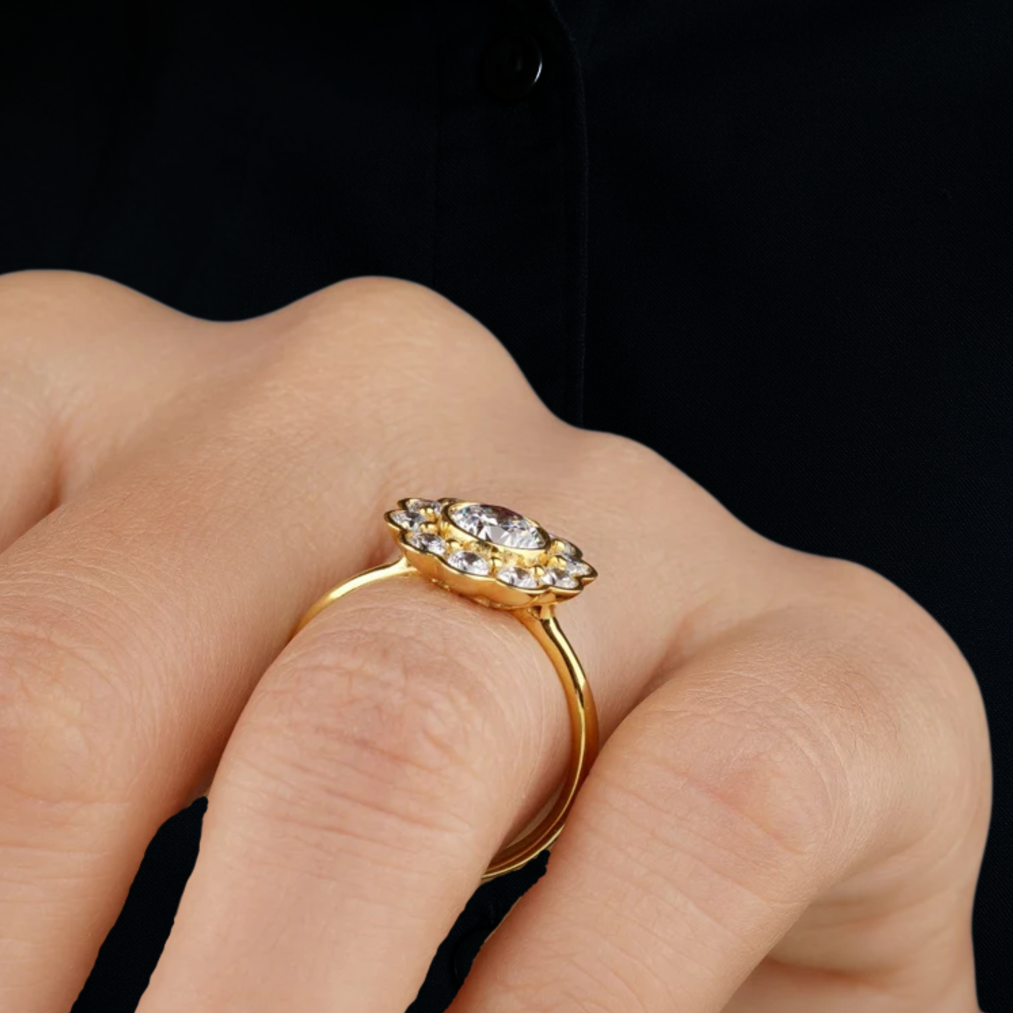 14k Gold Floral Diamond Ring, Floral Cluster Diamond Ring