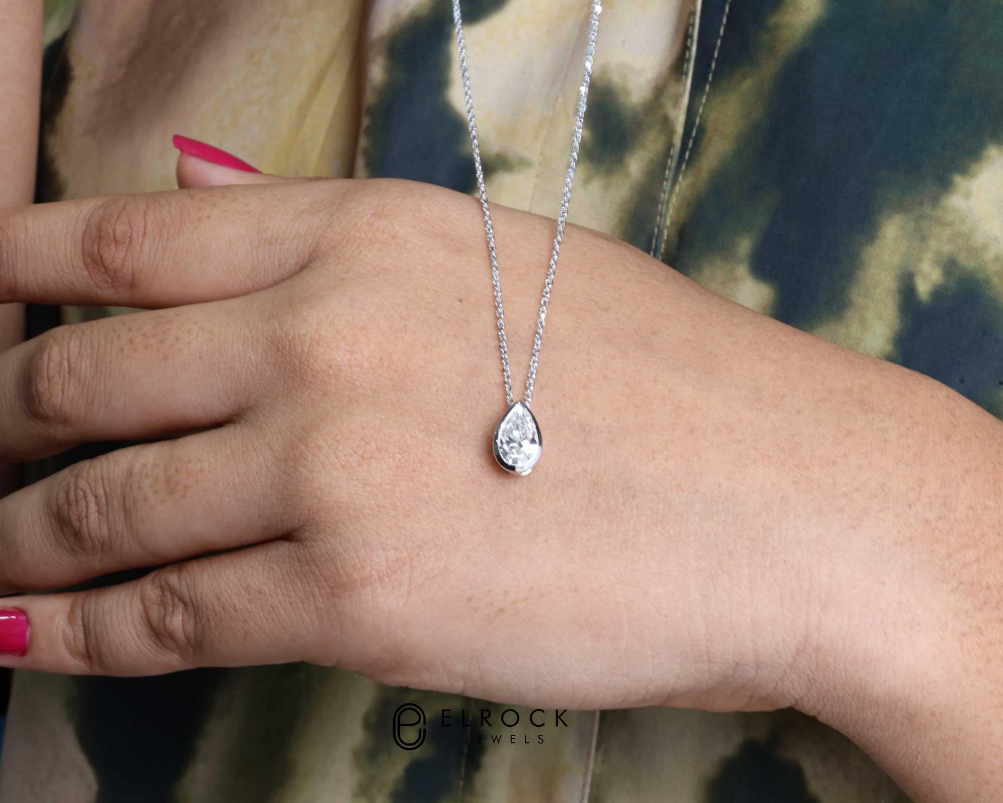 14K Pear Cut Lab Diamond Solitaire Pendant