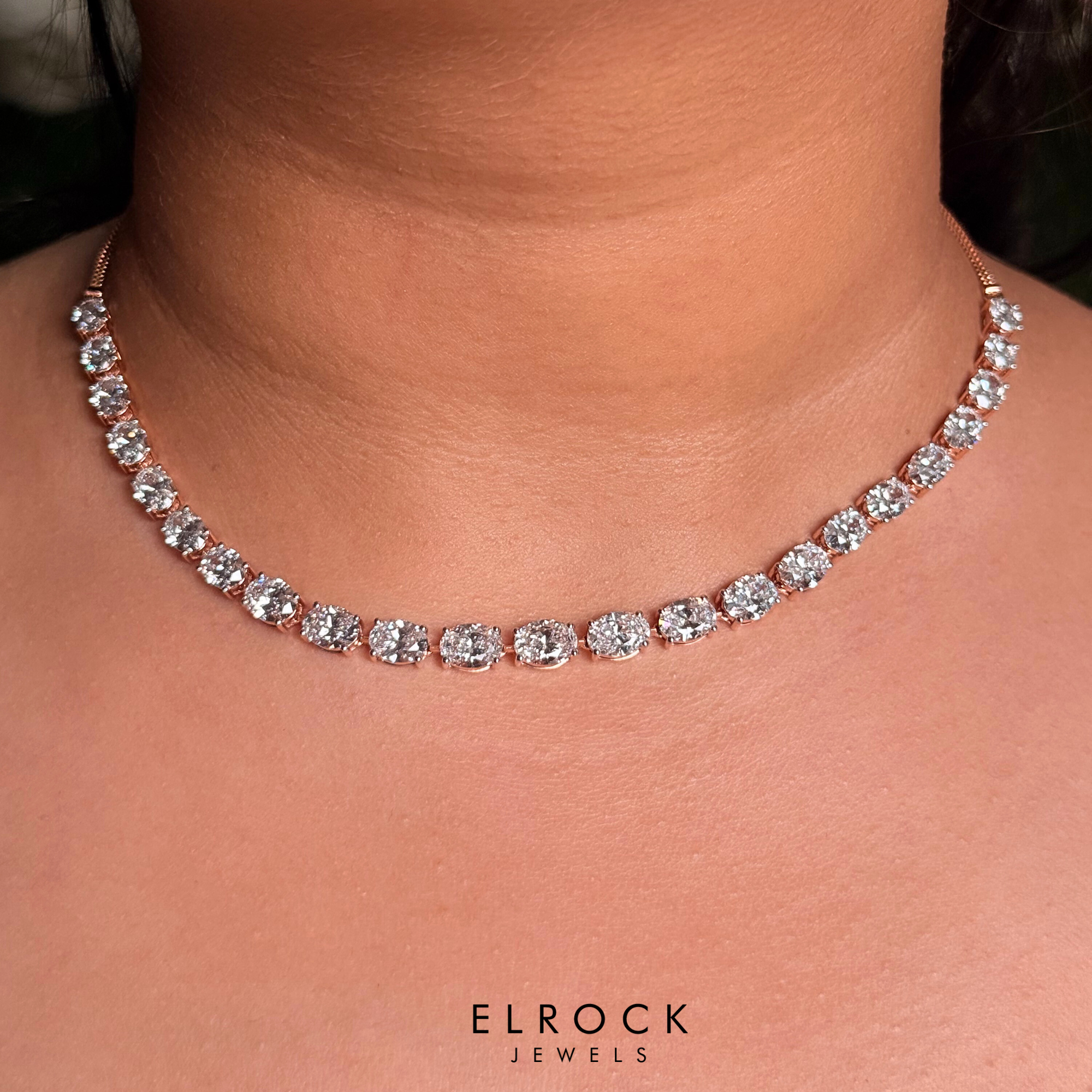Oval Cut Diamond Tennis Necklace