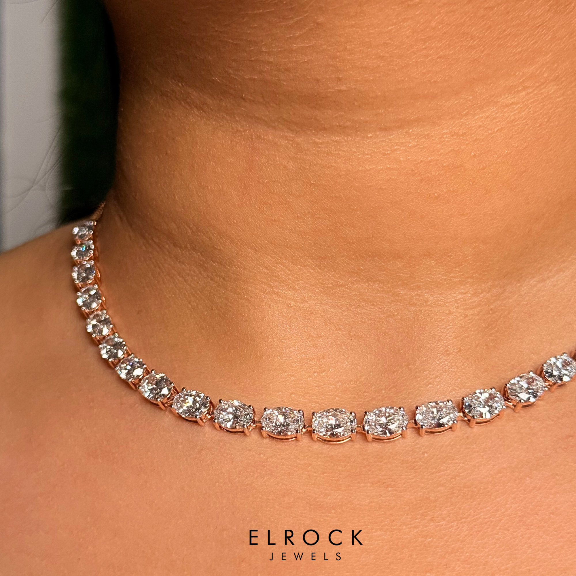 Oval Cut Diamond Tennis Necklace