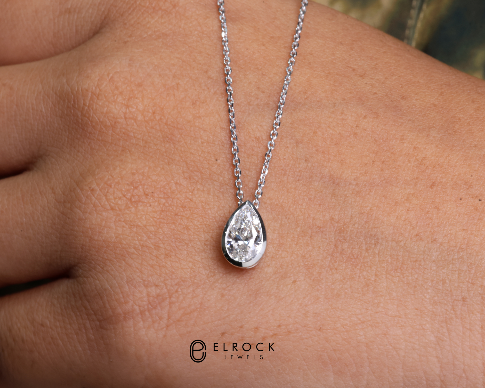 14K Pear Cut Lab Diamond Solitaire Pendant