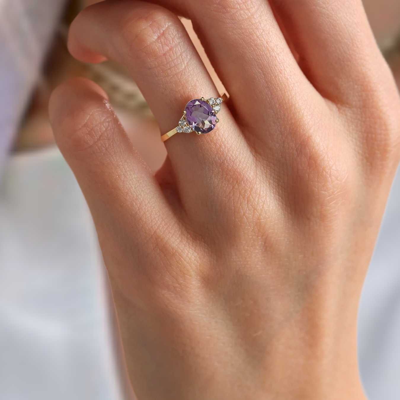 14K solid gold Fleur Purple Amethyst Women Ring