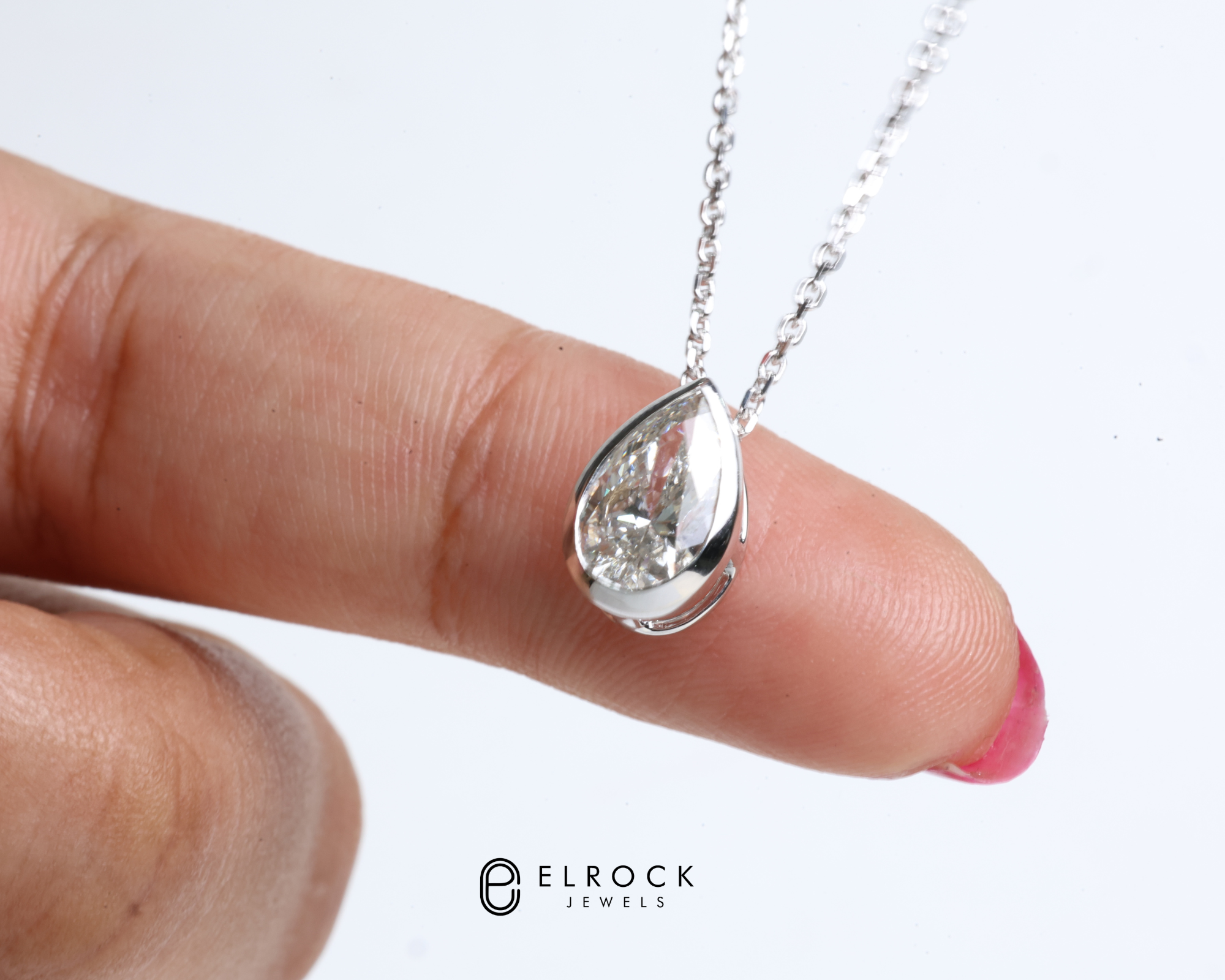 14K Pear Cut Lab Diamond Solitaire Pendant
