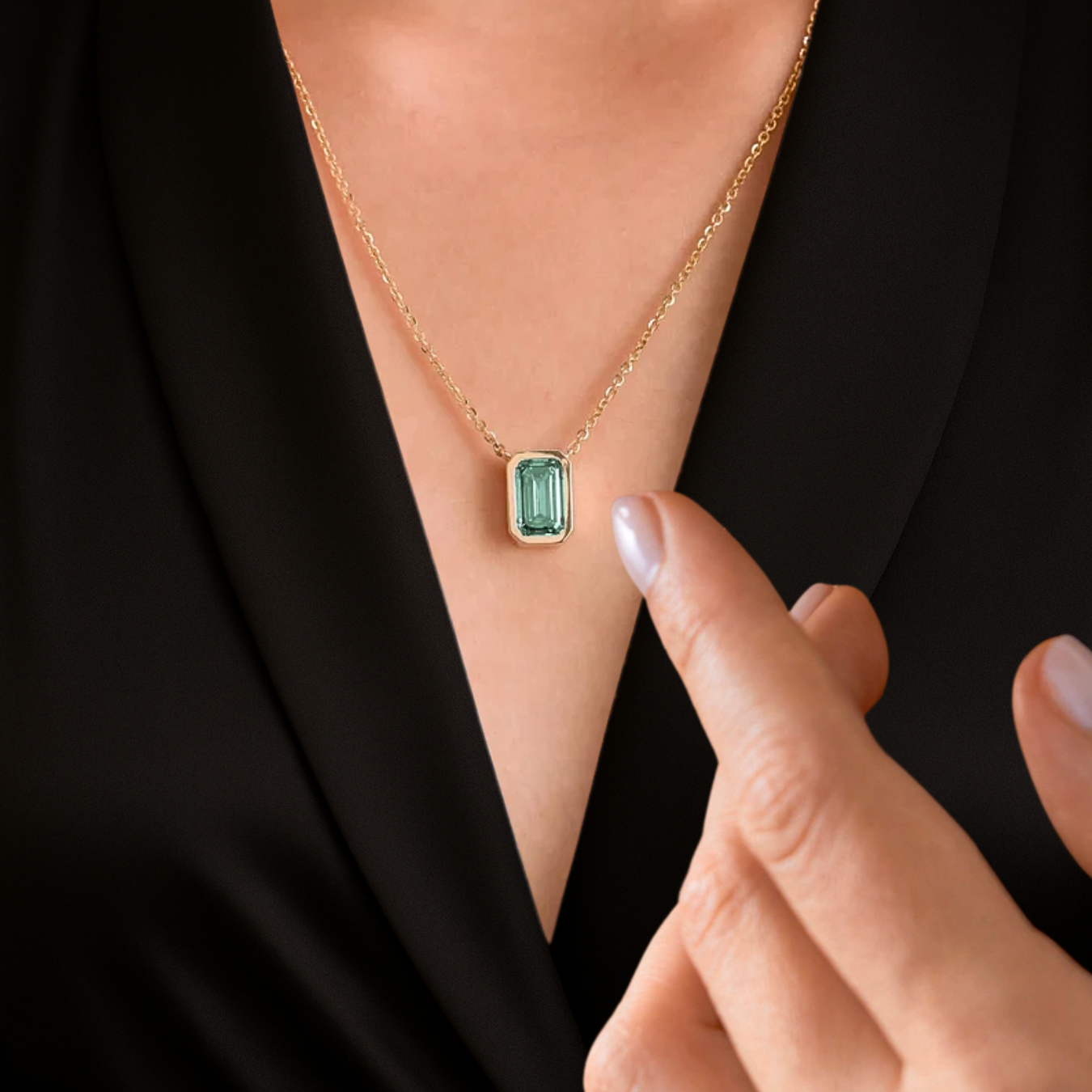 Bezel Set Emerald Cut Green Gemstone Pendant