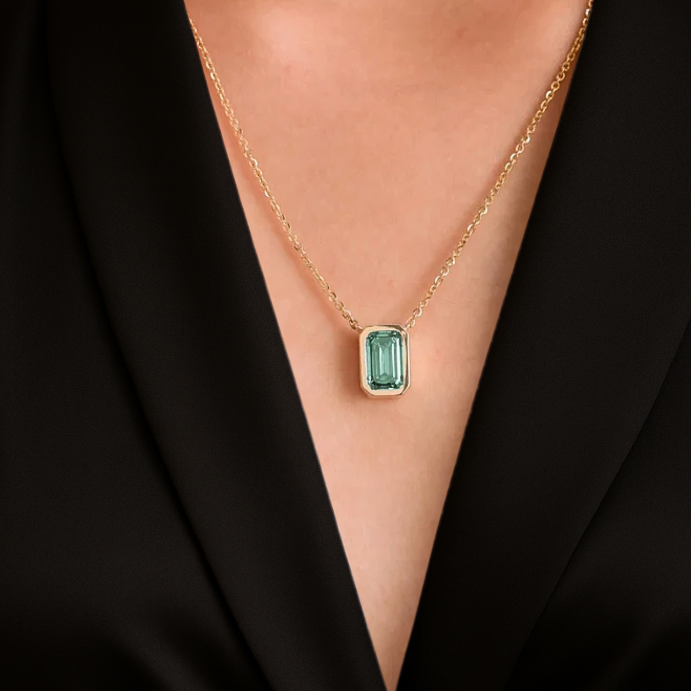 Bezel Set Emerald Cut Green Gemstone Pendant