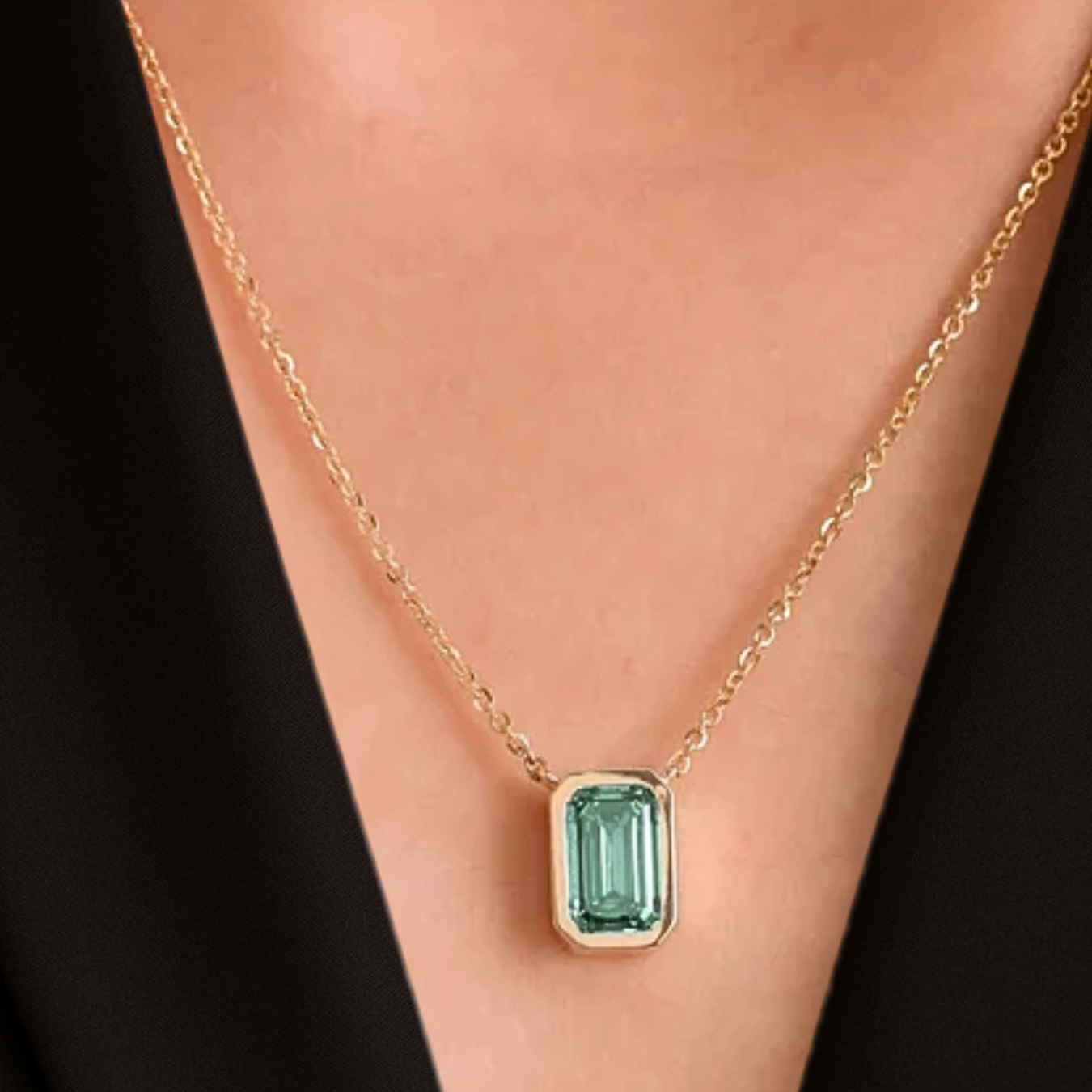 Bezel Set Emerald Cut Green Gemstone Pendant