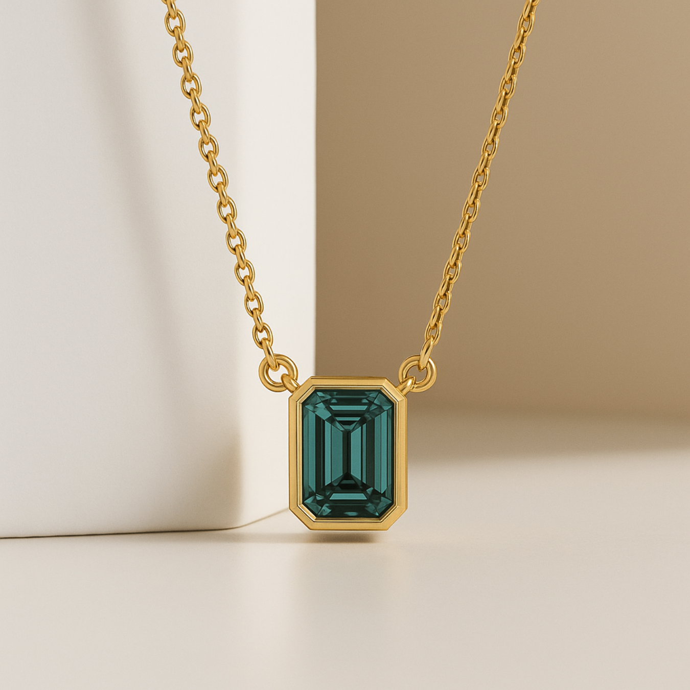 Bezel Set Emerald Cut Green Gemstone Pendant