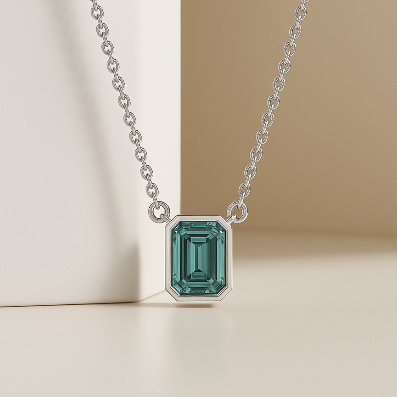 Bezel Set Emerald Cut Green Gemstone Pendant