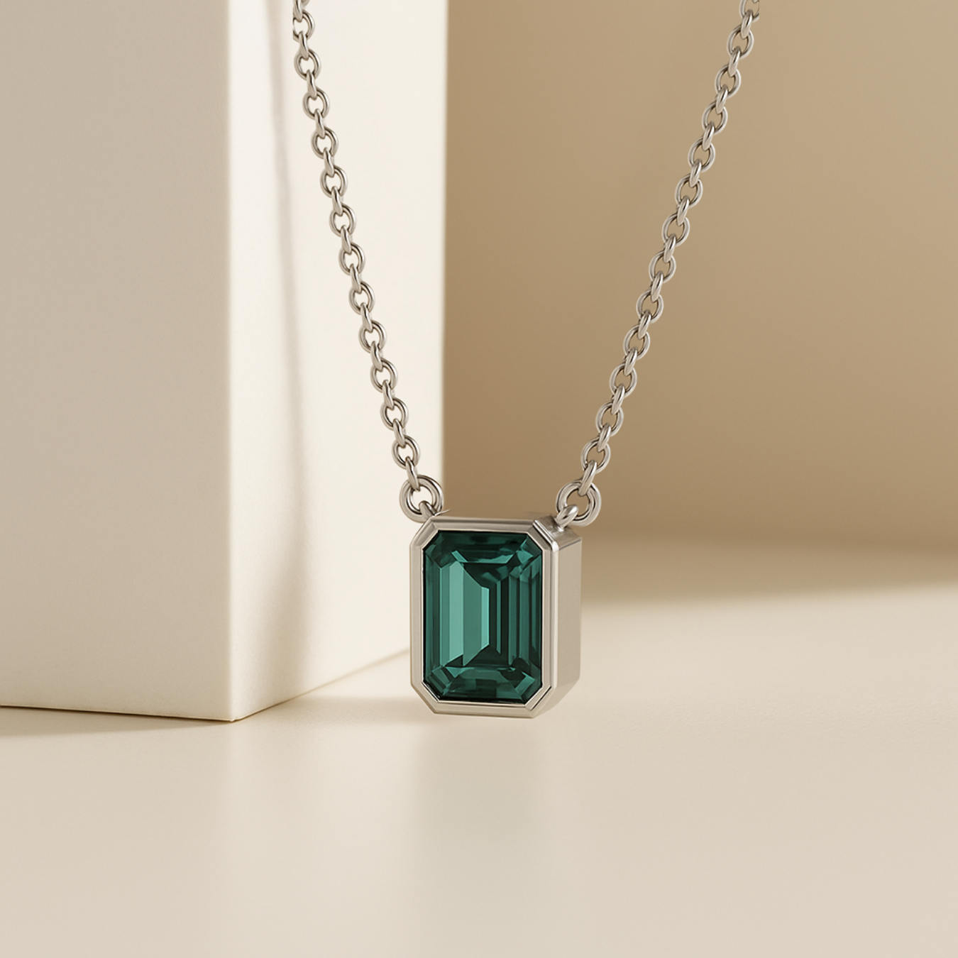 Bezel Set Emerald Cut Green Gemstone Pendant