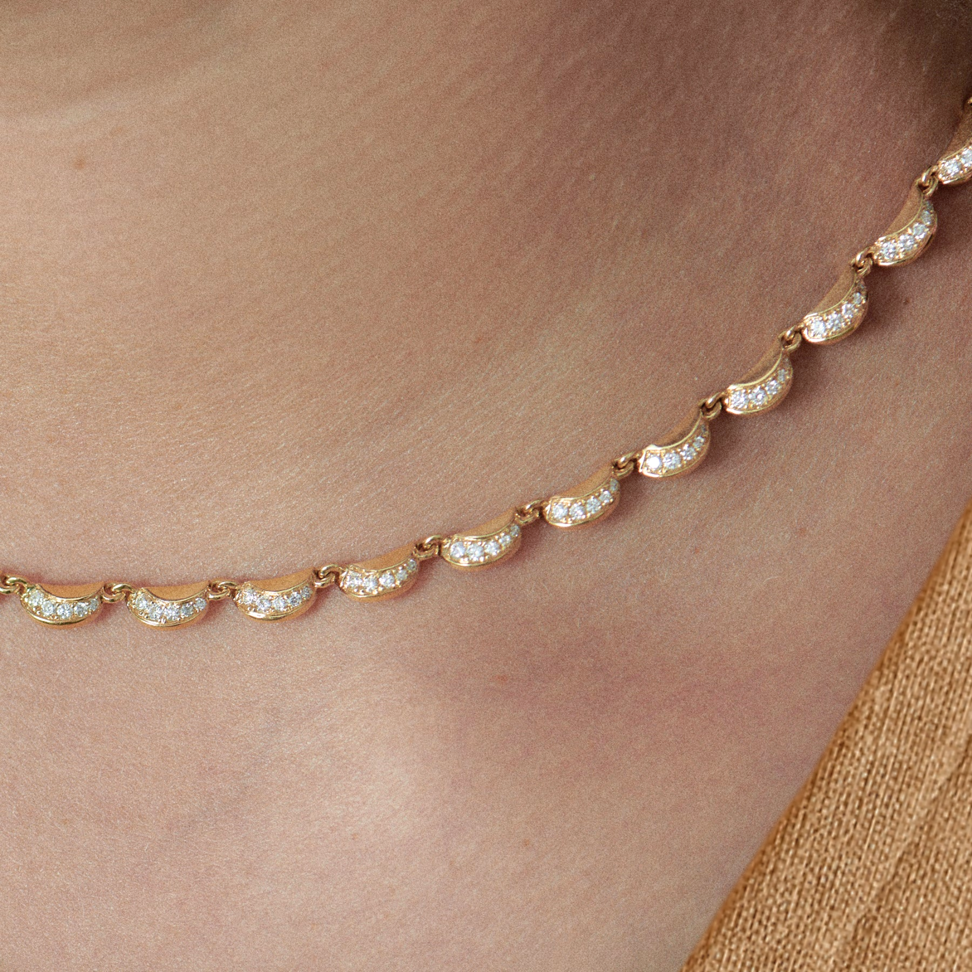 14K Gold & Diamond Crescent Moon Linked Choker