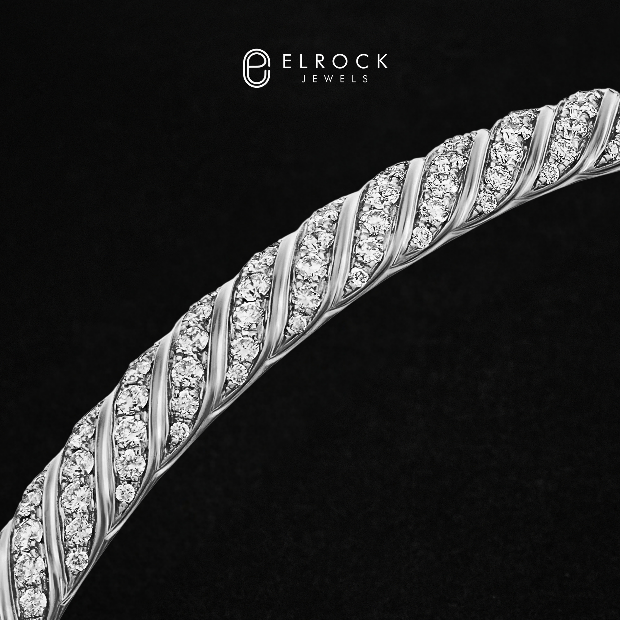 14K Gold Dainty Cable Bangle, Lab Grown Diamond Twisted Bangle