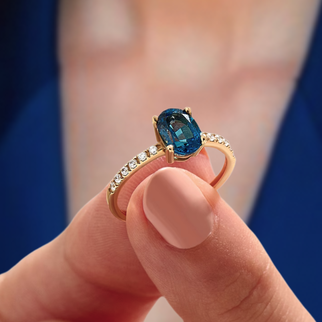 14K Gold Oval Solitaire Ring, 0.66 CT Sapphire Engagement Ring.