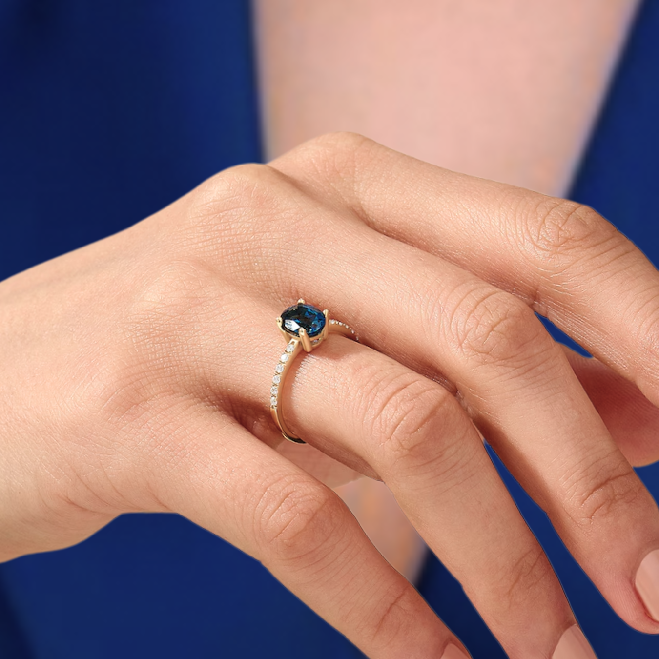 14K Gold Oval Solitaire Ring, 0.66 CT Sapphire Engagement Ring.