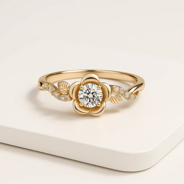 14K Gold Flower Diamond Engagement Ring Rose Gold Lab grown Inspired Leaf Wedding Ring
