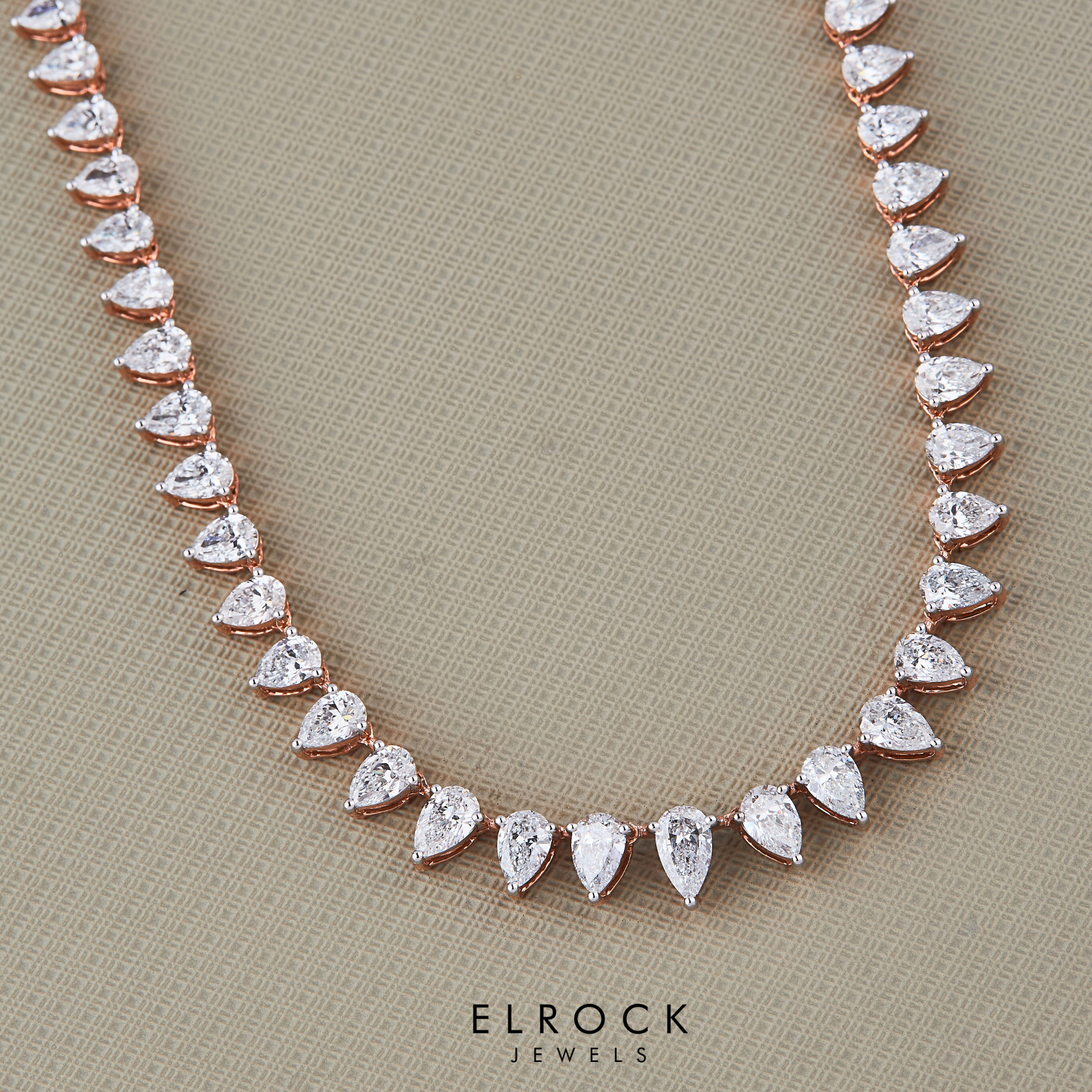 14K Solid Gold Pear Diamond Tennis Necklace