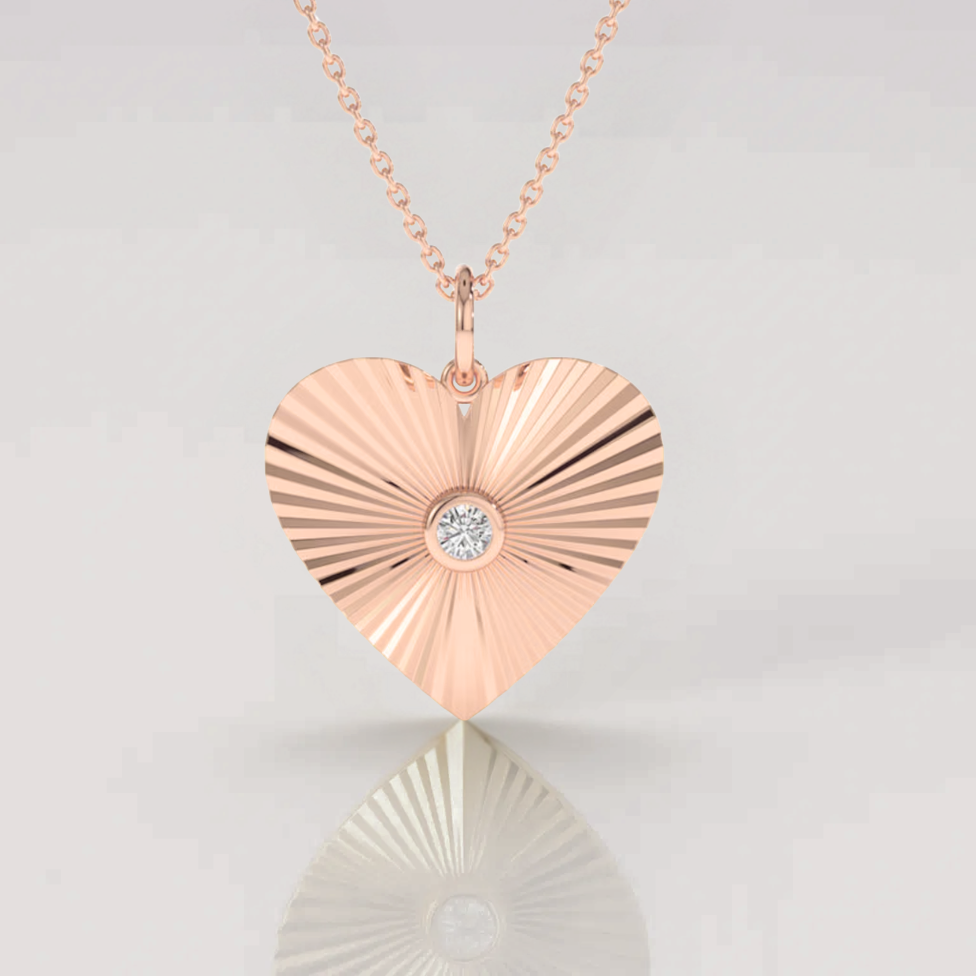 14K Gold Heart Shaped Diamond Cut Round Diamond Bezel Setting Necklace
