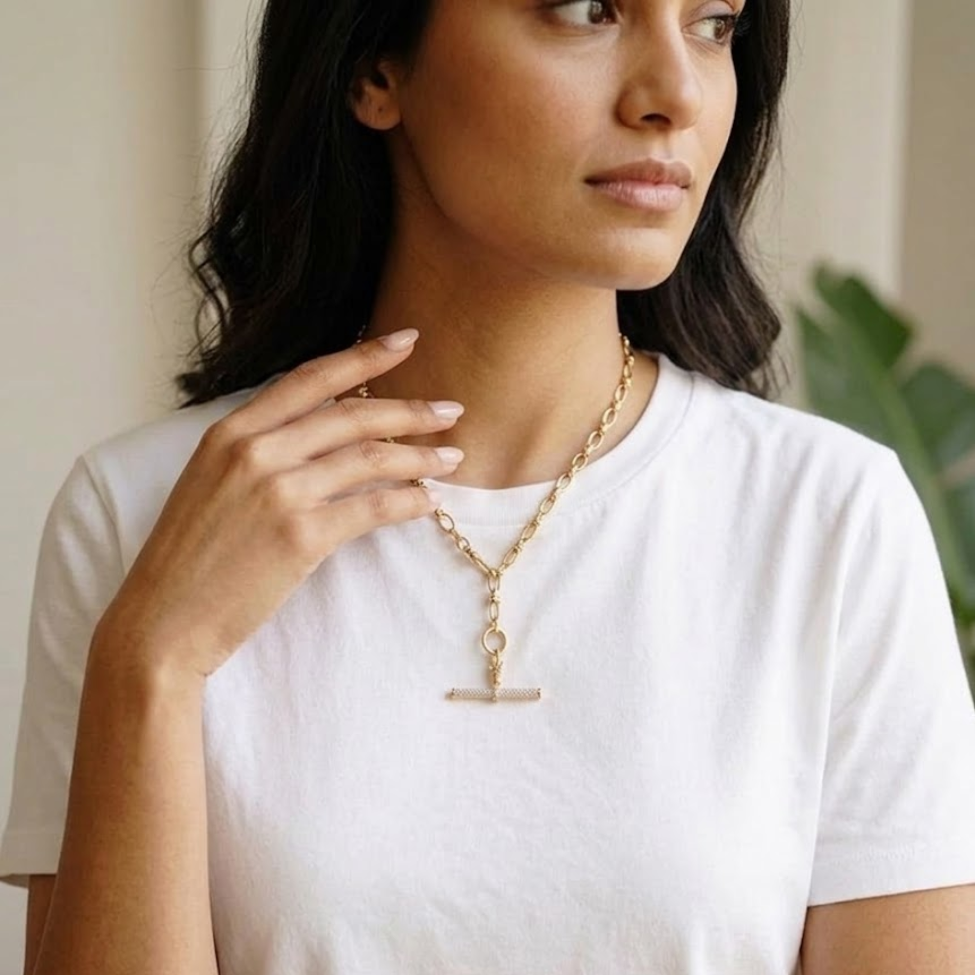 Diamond T Bar Anchor Pendant 14K Gold Victorian Inspired Diamond Pendant