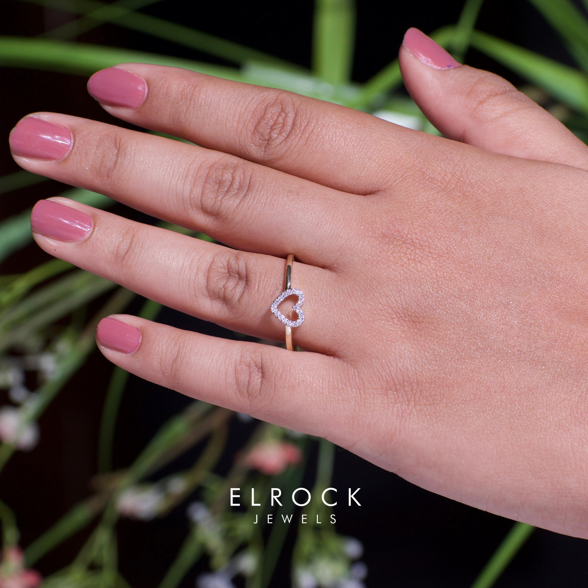 14K Tiny Diamond Love, Pave Lab Diamond Open Heart Ring