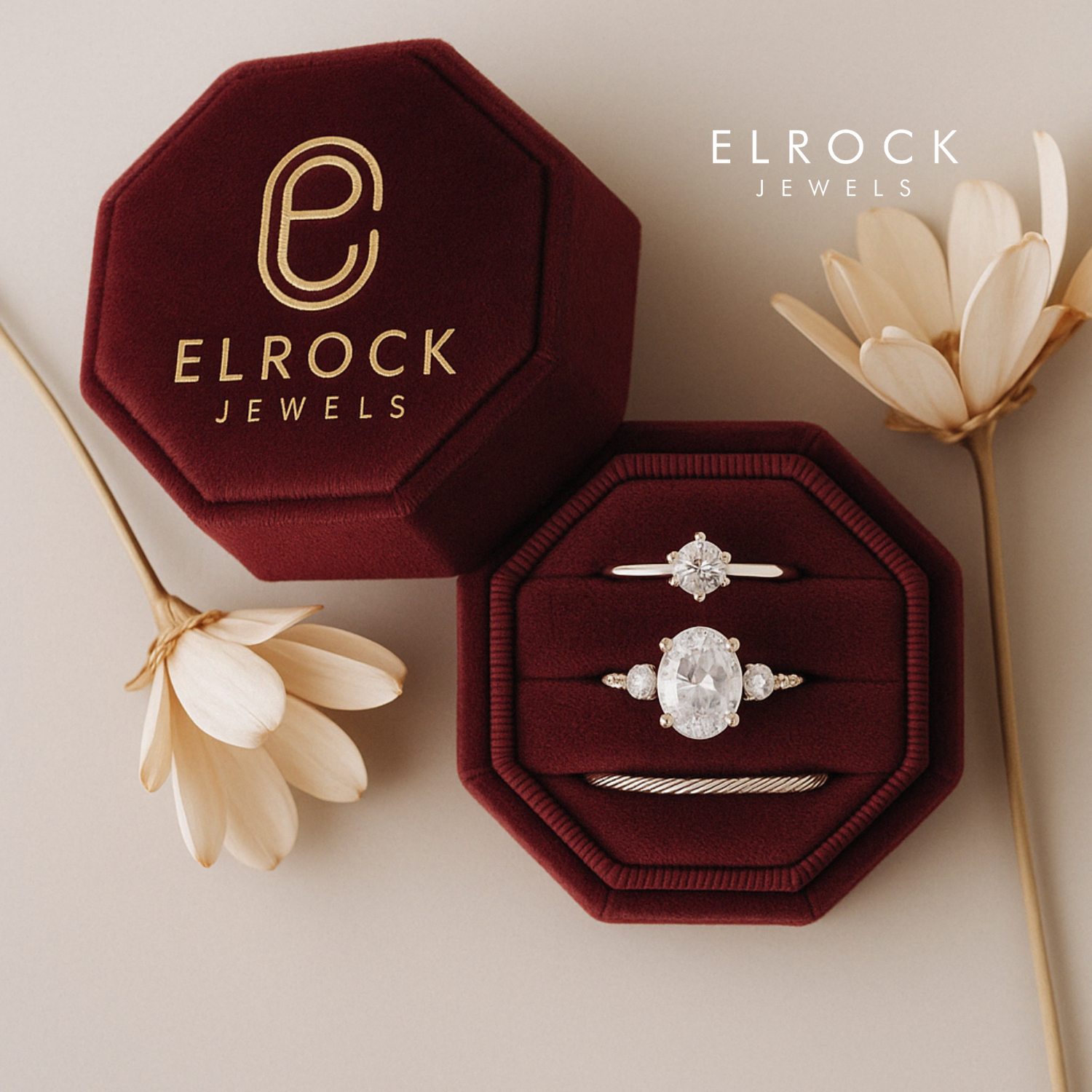 14K Gold Elongated Hexagon Cut Diamond Muse Engagement Ring