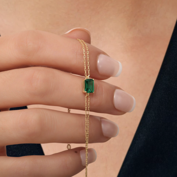 1.50 CT Rectangle Emerald Bracelet 14K Solid Gold