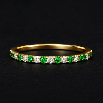 14k Solid Gold Alternating Emerald Eternity Ring / Full Eternity Stackable Birthstone Ring for Women