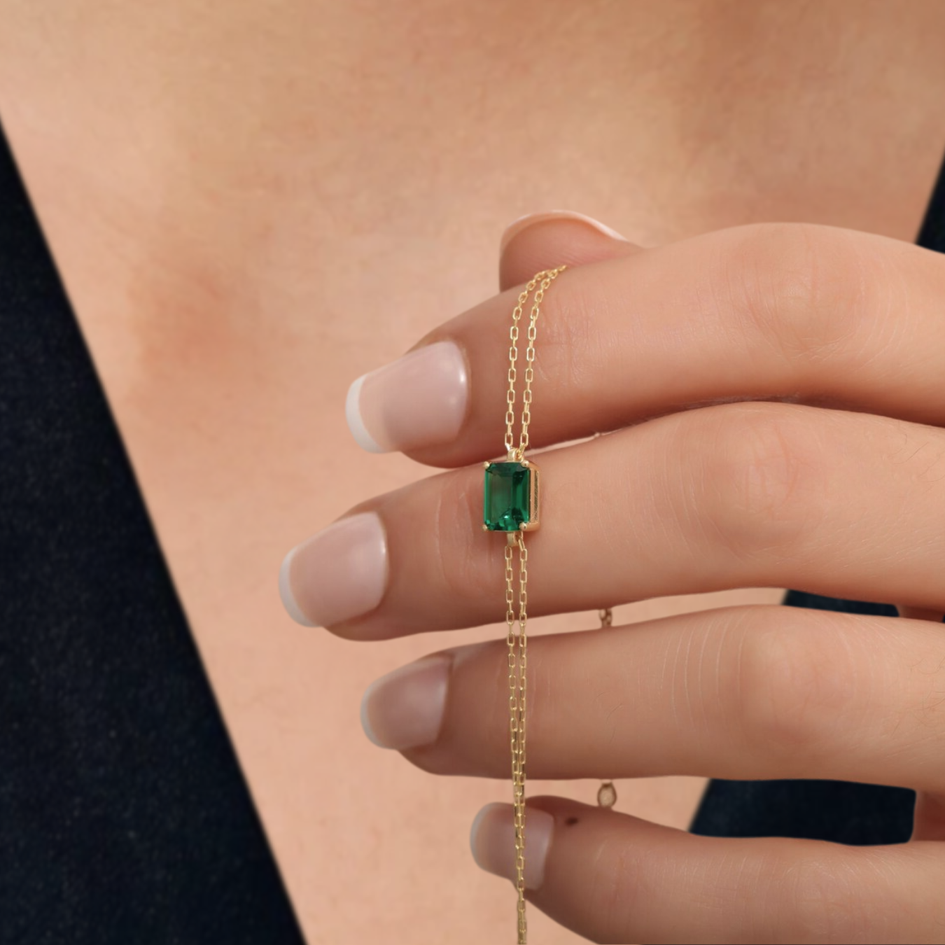 14K Solid Gold 1.50 CT Rectangle Emerald Gemstone Bracelet