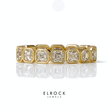 14K Gold Bezel Set Asscher Cut Lab grown Wedding Band for Women, Asscher Full Eternity