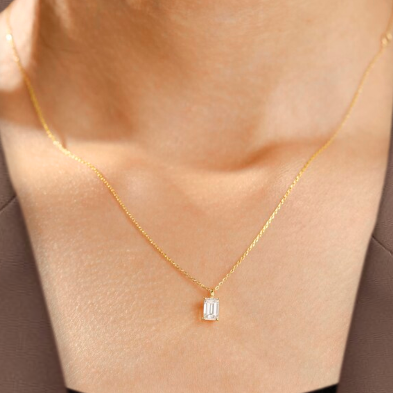 1.00 to 2.00CT Emerald Diamond Necklace | 14K Diamond Pendant | Layering Necklace